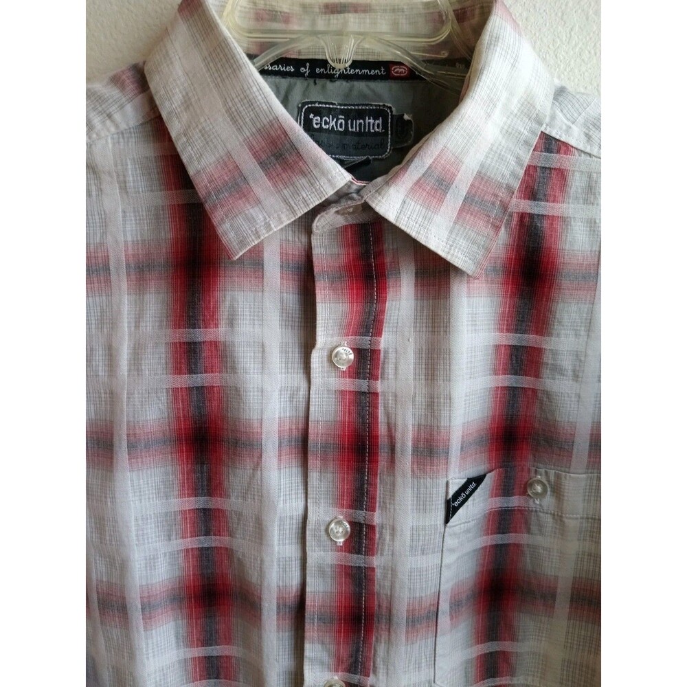 Ecko Unlimited Shirt Short Sleeve Red/Gray Striped Size L